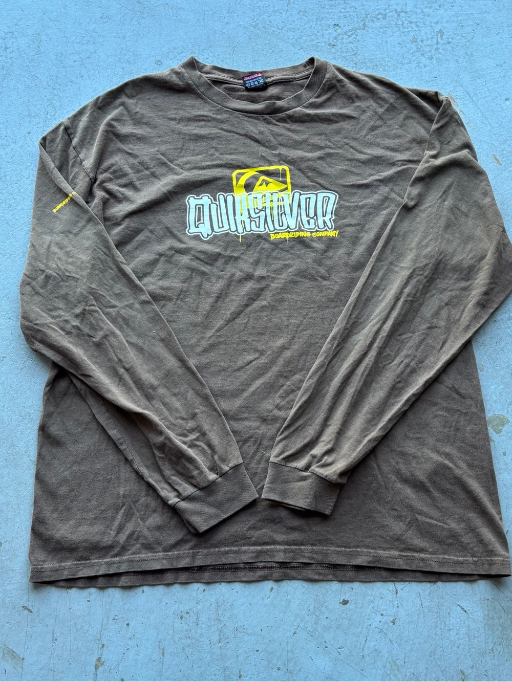 Quiksilver Brown Long-Sleeve Logo Tee with Yellow & Light Blue Accents
